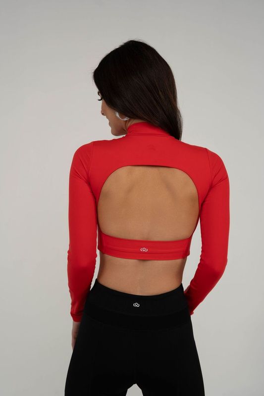 Red Empower Long Sleeve Crop Top